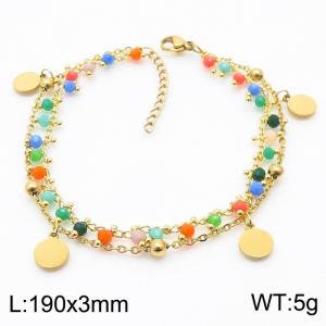 Mixed color rice bead chain multi-layer titanium steel round brand bracelet - KB179938-MW