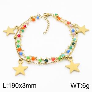 Mixed color rice bead chain multi-layer titanium steel pentagram bracelet - KB179939-MW