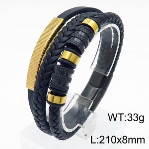 Stainless Steel Cowhide Bracelet Gold Color - KB179977-YA