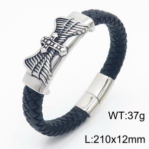 21cm Cross Personalized Wings Vintage Genuine Leather Bracelet - KB179990-YY