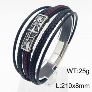 21cm multi-layer leather rope woven compass genuine leather bracelet - KB179994-YY