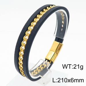 21cm stainless steel chain leather rope woven leather bracelet - KB179996-YY