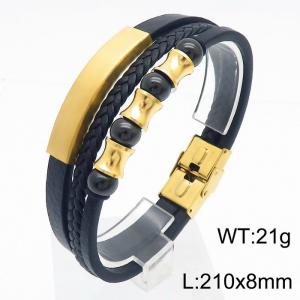 21cm stainless steel gold-plated accessory woven multi-layer stainless steel leather bracelet - KB180008-YY