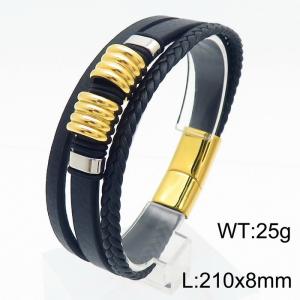 21cm stainless steel gold accessory woven multi-layer stainless steel leather bracelet - KB180012-YY