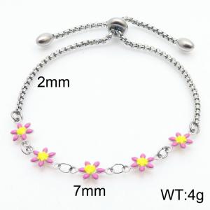 Wholesale Bohemian Stainless Steel Pink Flower Daisy Adjustable Bracelet For Women Jewelry - KB180215-Z