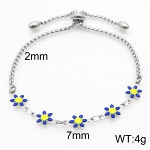 Wholesale Bohemian Stainless Steel Blue Flower Daisy Adjustable Bracelet For Women Jewelry - KB180217-Z