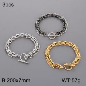 200mm Men Stainless Steel Double-Style Chains Bracelet with OT clasp - KB180369-Z