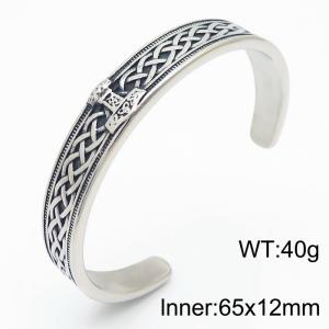 European and American fashion retro stainless steel C-shaped open Viking rune Thor Hammer Men's temperament bracelet - KB180769-MZOZ