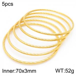 European and American fashionable stainless steel line five-layer large single loop charm gold bangle - KB181542-KFC