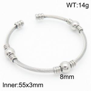 Simple and personalized stainless steel creative separated round bead adjustable opening silver bangle - KB182608-XY