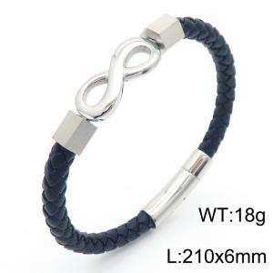 210x6mm Stainless Steel Infinity 8 Charm Bracelet Men Leather Silver Color - KB182679-JR