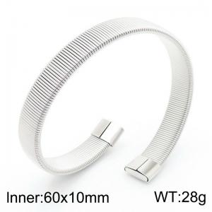 60x10mm Width Open Bangle Women Stainless Steel Silver Color - KB182681-HM