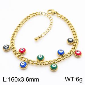 160x3.6mm Multicolored Eyes Charmer Bracelet Women Stainless Steel Gold Color - KB182685-HM