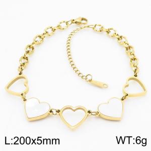 200mm Gold-Plated Women Stainless Steel White Enamel Love Heart Links Bracelet - KB182743-SP