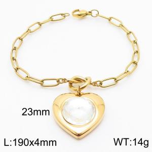 Fashionable Heart shaped White Zircon Gold Bracelet - KB182765-Z