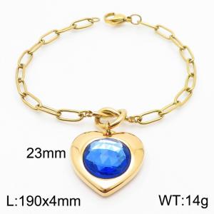 Fashion Heart Blue Zircon Gold Bracelet - KB182768-Z