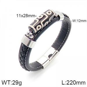 Stainless Steel Leather Bracelet - KB182783-NT