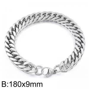 Trendy titanium steel double woven grinding four sided Cuban chain 180X9mm steel color bracelet - KB182817-Z