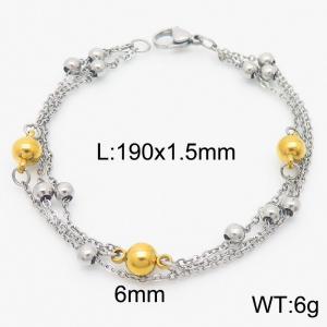 190x1.5mm Gold Silver Steel Beads Three Layers Stainless Steel Bracelets For Women Men - KB183138-Z
