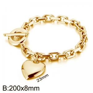 200x8mm Gold Color Cuban Chain TO Clasp Heart Pendant Stainless Steel Charm Bracelet For Women - KB183343-Z