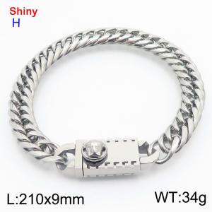 Fashionable stainless steel 210 × 9mm Cuban chain creative small round head splicing rectangular combination buckle temperament silver bracelet - KB184228-Z