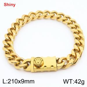 Fashionable stainless steel 210 × 9mm double-sided grinding chain creative small crown splicing rectangular combination buckle charm gold bracelet - KB184239-Z