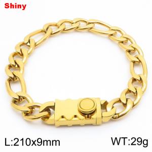 Minimalist plain chain stainless steel gear pattern square buckle 3:1 Figaro bracelet - KB184320-Z