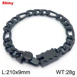 Minimalist plain chain stainless steel gear pattern square buckle 3:1 Figaro bracelet - KB184322-Z