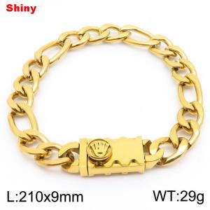 Simple polished plain chain stainless steel square crown buckle 3:1 Figaro bracelet - KB184326-Z