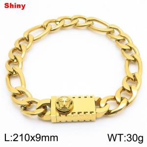 Simple polished plain chain stainless steel square Medusa buckle 3:1 Figaro bracelet - KB184329-Z