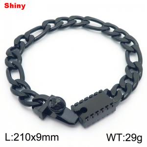 Simple polished plain chain stainless steel square Medusa buckle 3:1 Figaro bracelet - KB184331-Z
