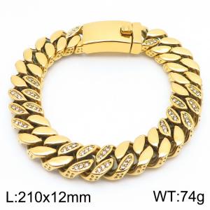 European and American fashion stainless steel 210 × 12mm diamond inlaid Cuban chain rectangular buckle charm gold bracelet - KB184379-KJX