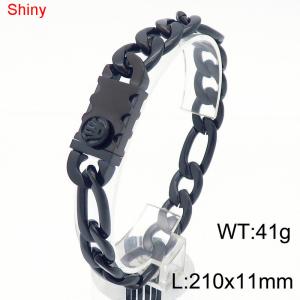11mm minimalist polished plain chain stainless steel square crown buckle 3:1 Figaro bracelet - KB184505-Z