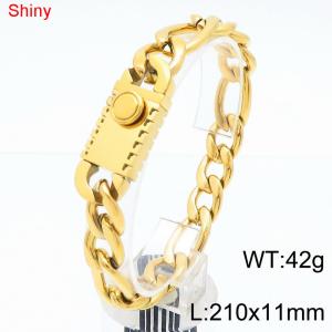 11mm minimalist polished plain chain with geometric pattern stainless steel square buckle 3:1 Figaro bracelet - KB184508-Z