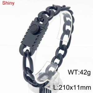 11mm minimalist polished plain chain with geometric pattern stainless steel square buckle 3:1 Figaro bracelet - KB184509-Z