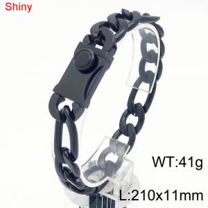 11mm minimalist polished plain chain stainless steel square buckle 3:1 Figaro bracelet - KB184511-Z