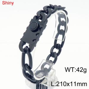 11mm minimalist polished plain chain toothed stainless steel square buckle 3:1 Figaro bracelet - KB184513-Z