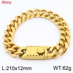 Fashionable stainless steel 210 × 12mm double-sided grinding chain creative small circle splicing rectangular combination buckle charm gold bracelet - KB184515-Z