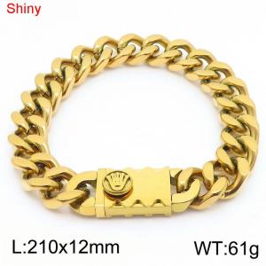 Fashionable stainless steel 210 × 12mm double-sided grinding chain creative small crown splicing rectangular combination buckle charm gold bracelet - KB184524-Z