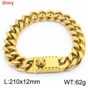 Fashionable stainless steel 210 × 12mm double-sided grinding chain creative small head splicing rectangular combination buckle charm gold bracelet - KB184526-Z