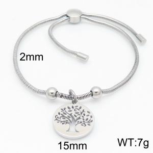 Silver Color Beads Life Tree Round Pendant Snake Bones Chain Stainless Steel Bracelet For Women - KB184633-Z