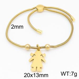 Gold Color Snake Bones Chain Beads Girl Pendant Stainless Steel Bracelet For Women - KB184634-Z