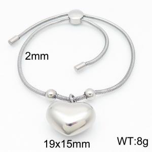 SilverColor Snake Bones Chain Beads Lrage Hollow Heart Pendant Stainless Steel Bracelet For Women - KB184664-Z