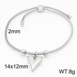 Silver Color Snake Bones Chain Beads Peach Heart Pendant Stainless Steel Bracelet For Women - KB184665-Z