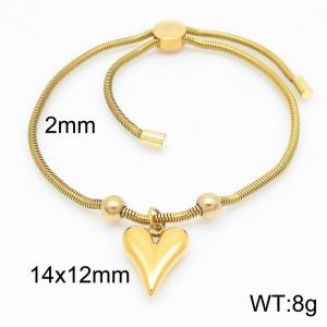Gold Color Snake Bones Chain Beads Peach Heart Pendant Stainless Steel Bracelet For Women - KB184666-Z