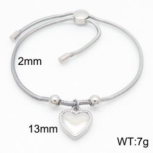 Silver Color Snake Bones Chain Beads Heart Pendant Stainless Steel Charm Bracelet For Women - KB184667-Z