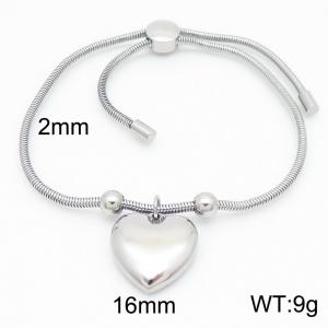 Silver Color Snake Bones Chain Beads Hollow Heart Pendant Stainless Steel Charm Bracelet For Women - KB184669-Z