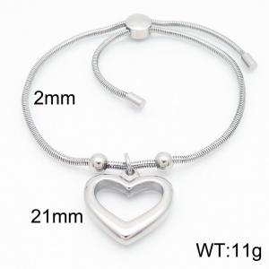 Silver Color Snake Bones Chain Beads Heart Pendant Stainless Steel Charm Bracelet For Women - KB184671-Z