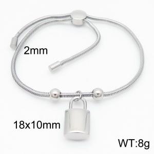Silver Color Snake Bones Chain Beads Lock Pendant Stainless Steel Charm Bracelet For Women - KB184673-Z