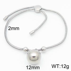 Silver Color Snake Bones Chain Beads Hollow Ball Pendant Stainless Steel Charm Bracelet For Women - KB184677-Z